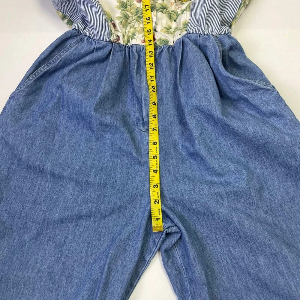 Vintage PG Collections Ginger Bort Denim Patchwork Floral Jumpsuit Womens 12 USA